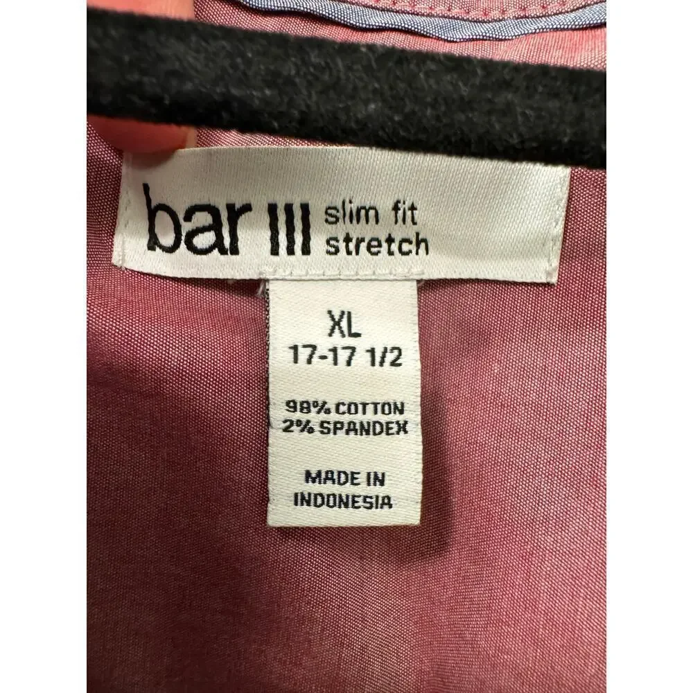 Bar III Men's NWT XL Pink Red Salmon Button Down Dress Shirt Slim fit Stretch